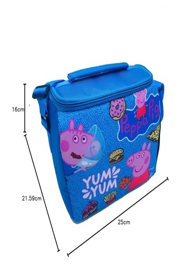 Echo Boomers Peppa Pig Printed Insulated Lunch Bag, Tiffin and Food Storage Bag for Work, Students, Office, Picnic, College & School with Bottle Holder & Multiple Zipper Pockets (Blue) - Image 4